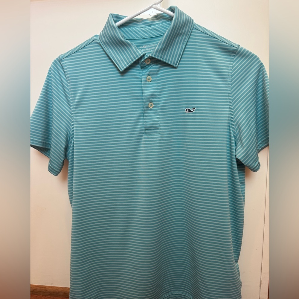 Vineyard Vines Youth Large Teal Striped Polo Shirt